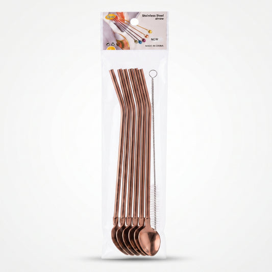 6'lı Kaşıklı Pipet Seti - Bronz - Pipet Temizleme Fırçası – görsel 1