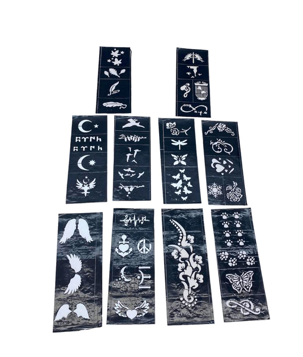 3'lü Paket – Karışık Desenli Tüp Kına Şablonu - 10'lu Paket - 8x20 cm