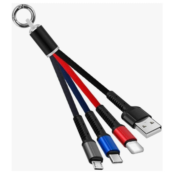 3'lü Paket – Anahtarlık Çoklu Şarj Kablosu 4 Başlıklı