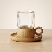 12 Parça Çay Seti - Bambu Bardak Altığı - Çift Cidarlı Cam - 150 ml – görsel 5