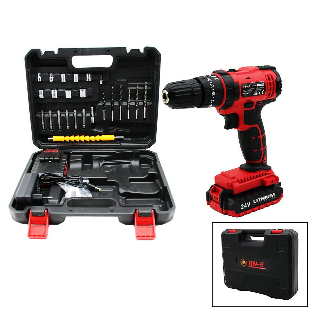 Kırmızı Renk Şarjlı Matkap Seti - 1350 RPM - Çantalı - 24W – görsel 1