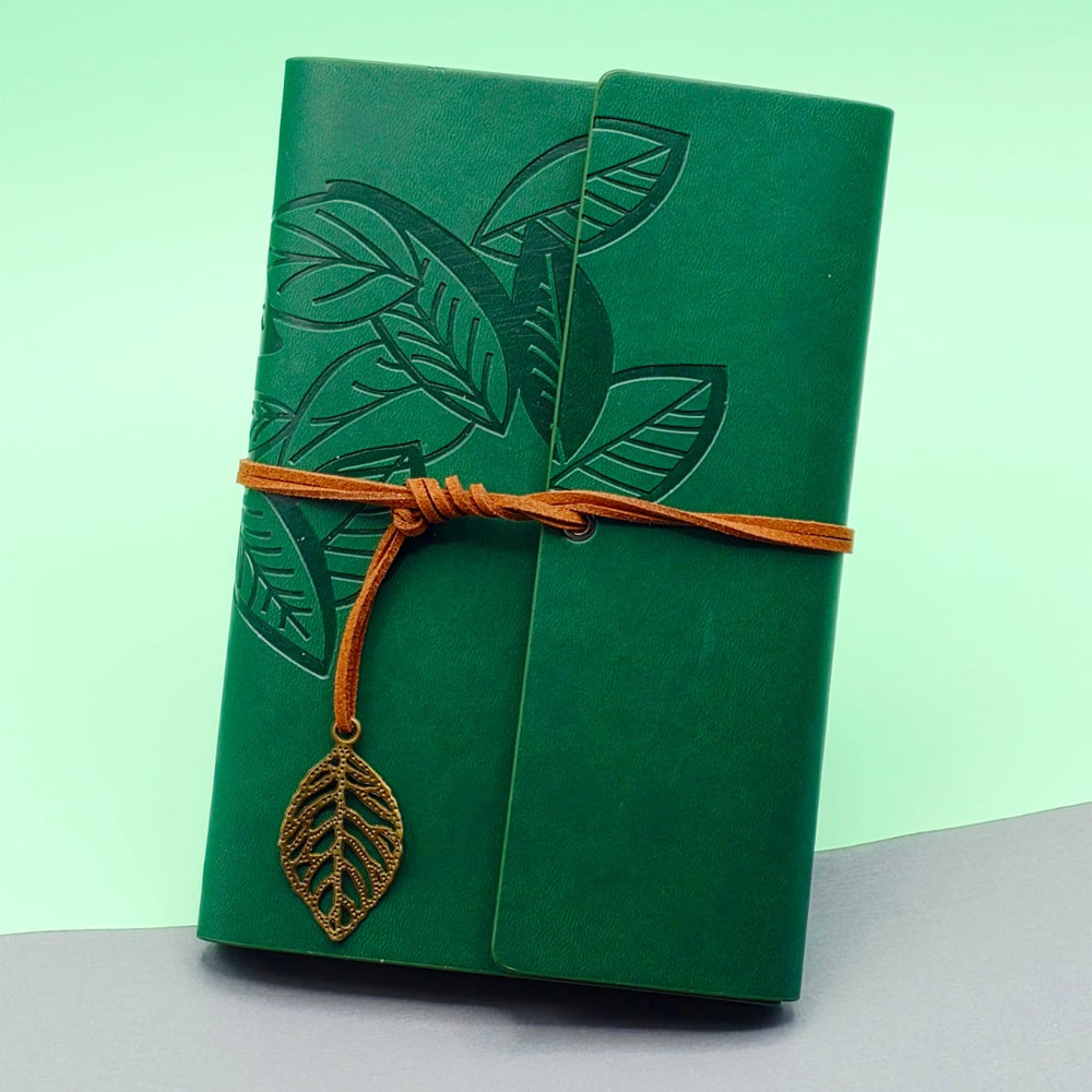 2'lü Paket – Yeşil Yaprak Desenli Deri Defter