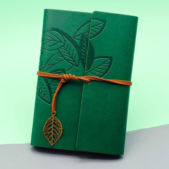 2'lü Paket – Yeşil Yaprak Desenli Deri Defter