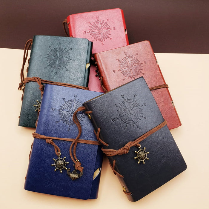 2'lü Paket – Pusula Tasarımlı Deri Defter - Değiştirilebilir Sayfalı - Vintage Ajanda