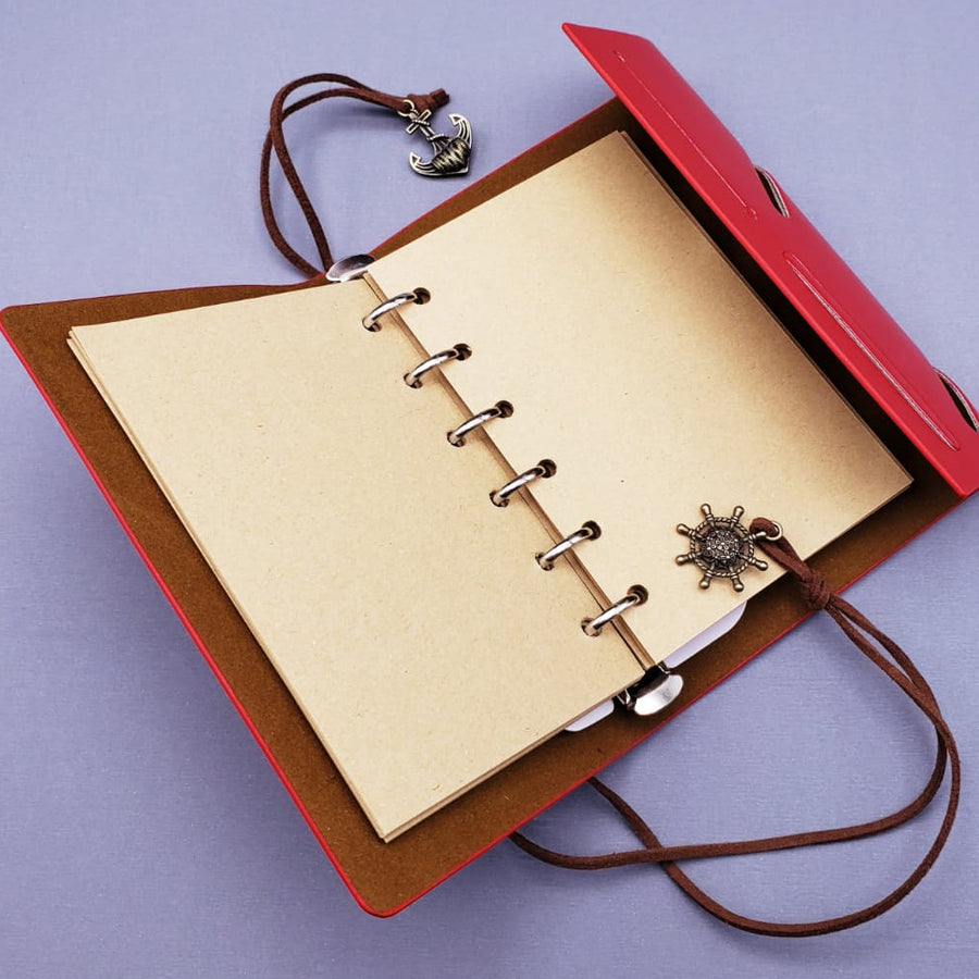 2'lü Paket – Pusula Tasarımlı Deri Defter - Değiştirilebilir Sayfalı - Vintage Ajanda