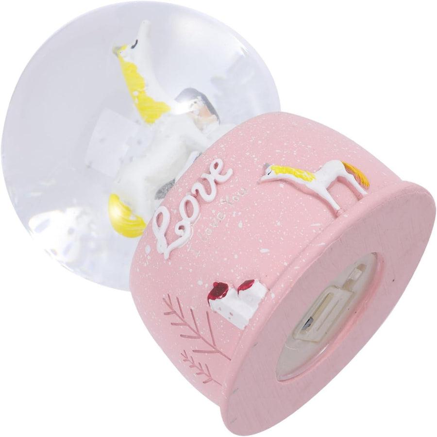 3'lü Paket – Mini Pembe Kar Küresi - Sevimli Unicorn ve Kız Tasarımlı - Işıklı