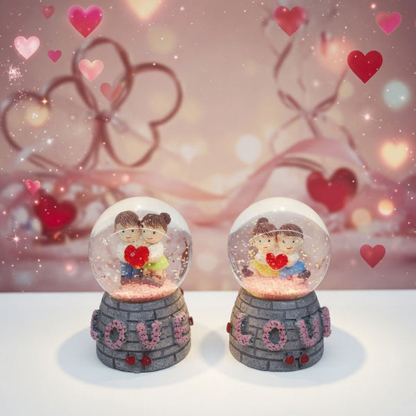 3'lü Paket – Işıklı Mini Kar Küresi - Love Tasarımlı - Pilli - Romantik Hediyelik - Dekoratif Obje