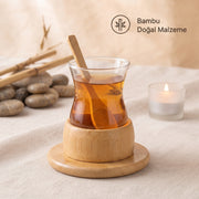 18 Parça Bambu Çay Seti - 6 Çay Bardağı - Borosilikat Cam – görsel 2