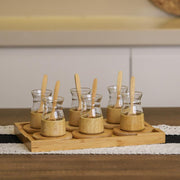 18 Parça Bambu Çay Seti - 6 Çay Bardağı - Borosilikat Cam – görsel 5