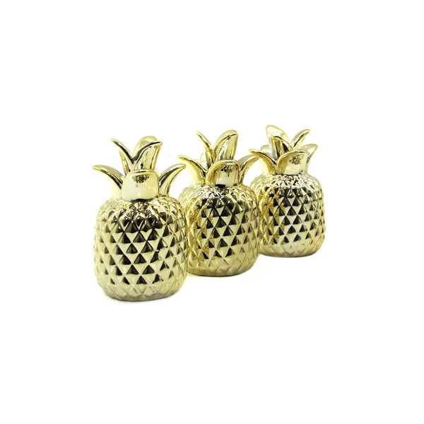 3'lü Paket – Ananas Tasarımlı Biblo - Mini Boy - Seramik - Parlak Altın - Dekoratif Süs