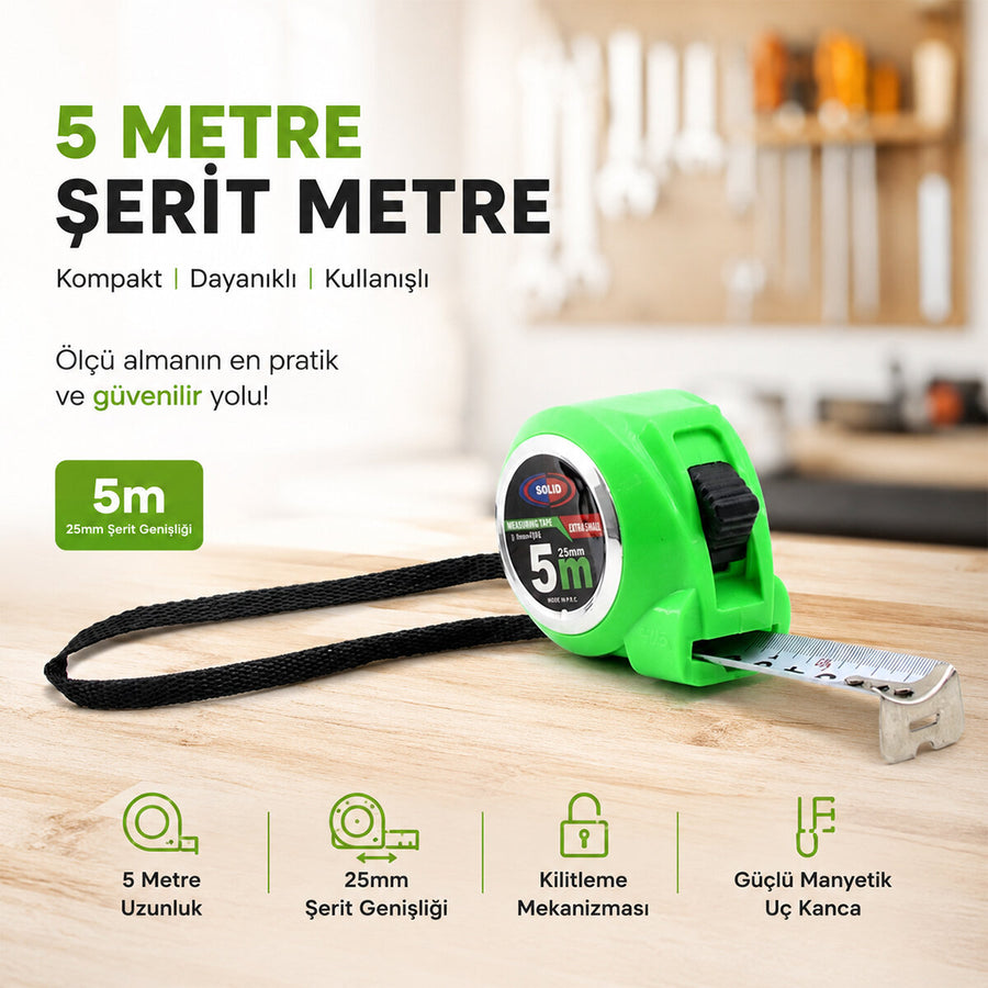 2'lü Paket – Şerit Metre - 5 Metre Uzunluk - Manyetik Uç