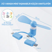 Mini Telefon Fanı - Lightning - Type-C - Micro USB Girişli - Sessiz – görsel 2