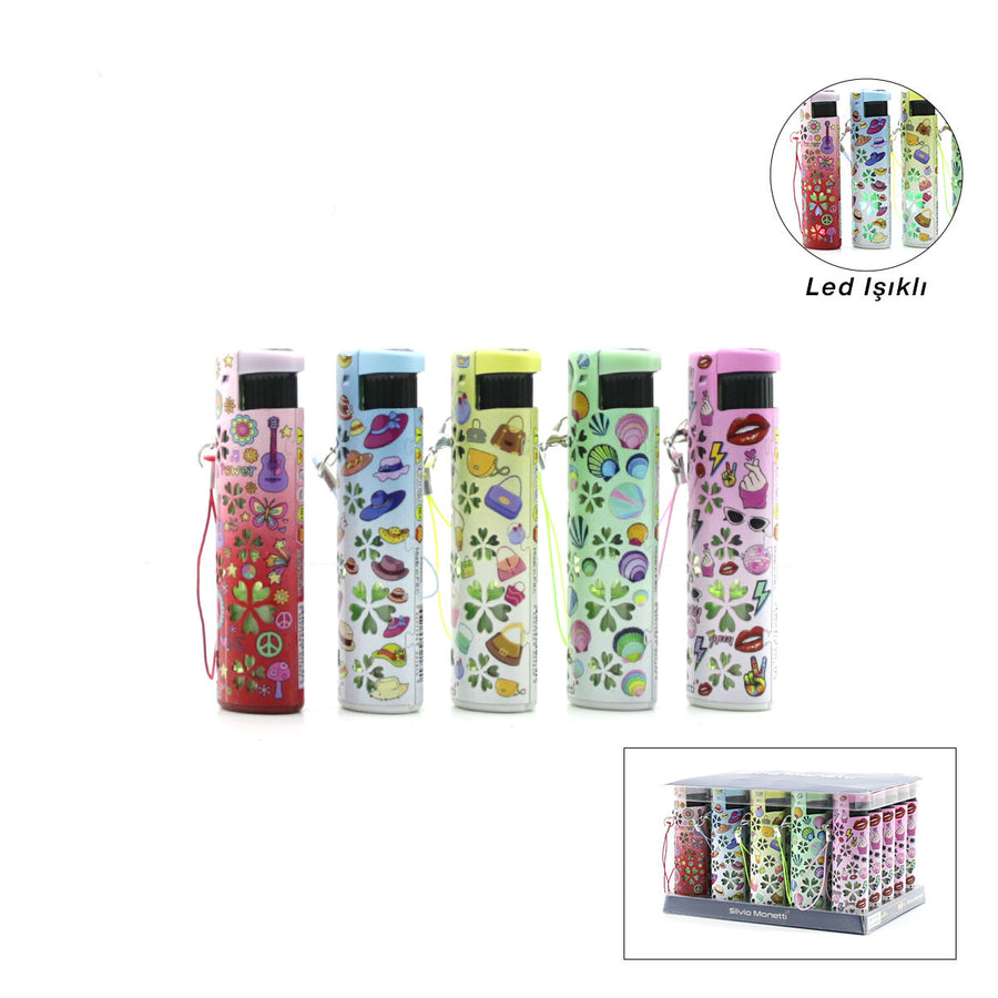 3'lü Paket – LED Işıklı Rüzgar Çakmağı - Karışık Desenli - İpli