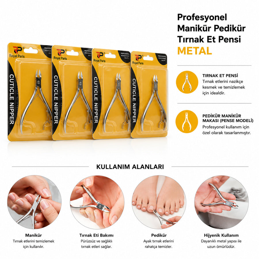 3'lü Paket – Profesyonel Tırnak Eti Pensi - Manikür Pedikür Makası - Metal