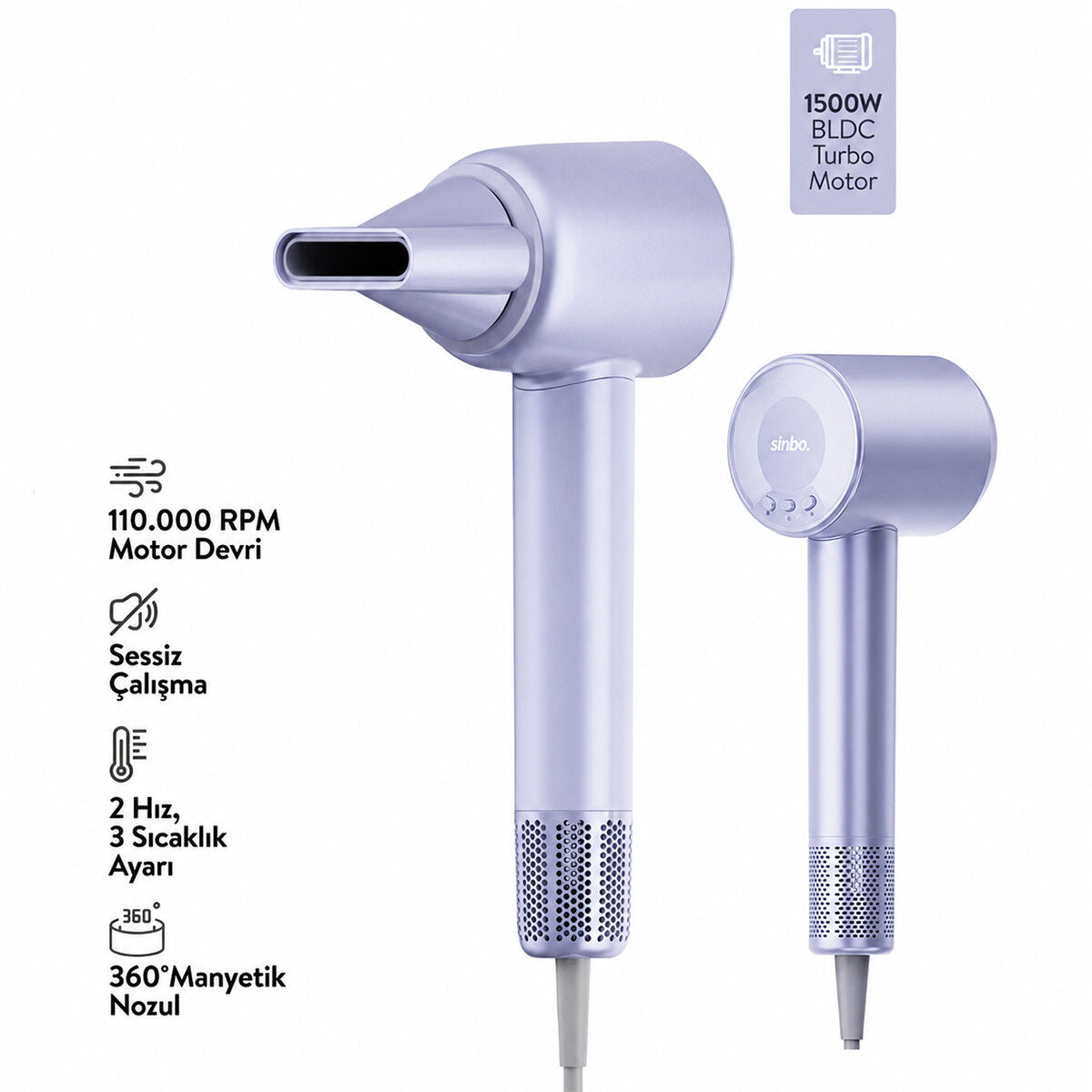 Sinbo Saç Kurutma ve Şekillendirme Makinesi - Mavi Renk - BLDC Turbo Motor – görsel 1