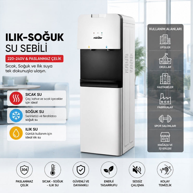 Su Sebili - Sıcak, Ilık ve Soğuk Su Seçenekli - Üstten Yüklemeli – görsel 1