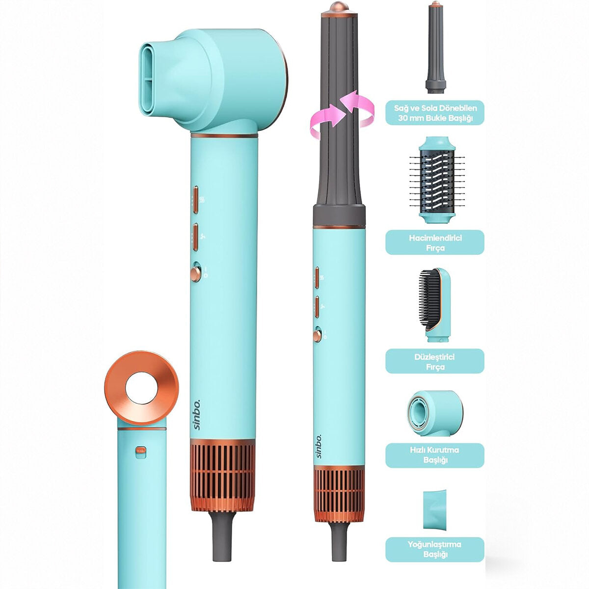 Sinbo Air Brush Saç Şekillendirme Cihazı - 5 Başlıklı - Mavi Renk – görsel 1