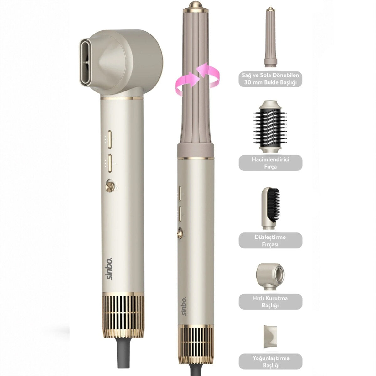 Sinbo Air Brush Saç Şekillendirme Cihazı - 5 Başlıklı - Rose Gold Renk – görsel 1