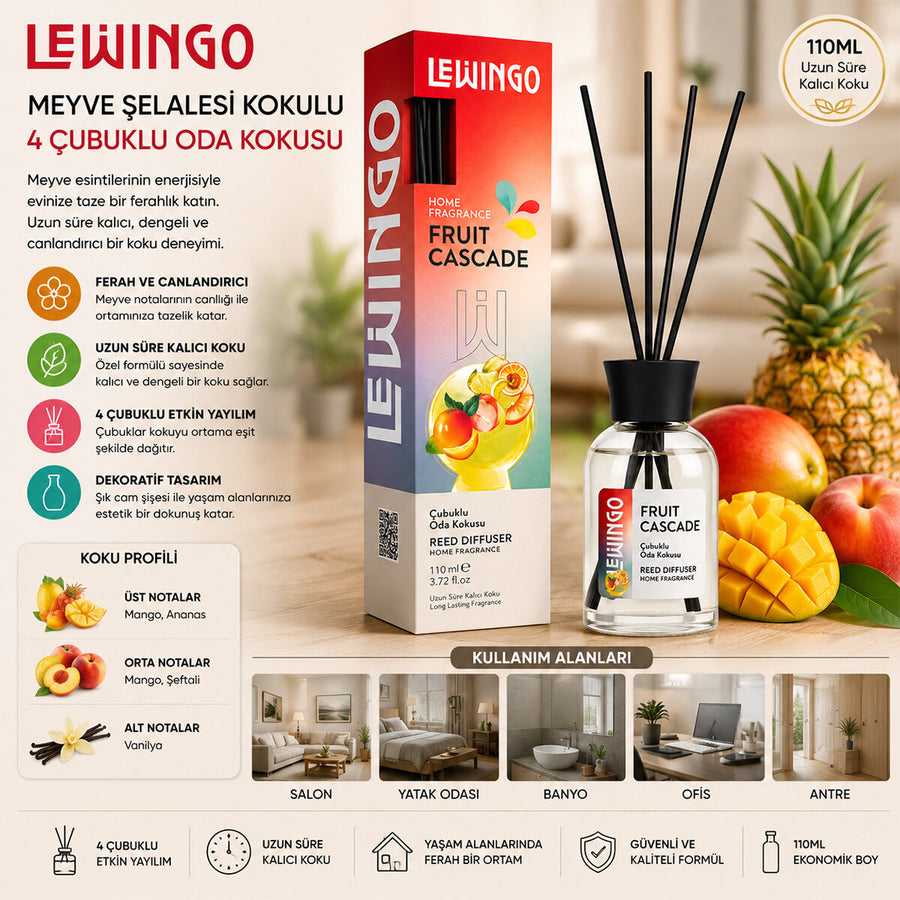 3'lü Paket – Fruit Cascade Bambu Çubuklu Oda Kokusu - 110 ml - Cam Şişe