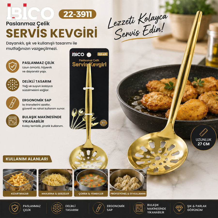 2'lü Paket – Metal Servis Kevgiri - 27 cm - Gold Renk