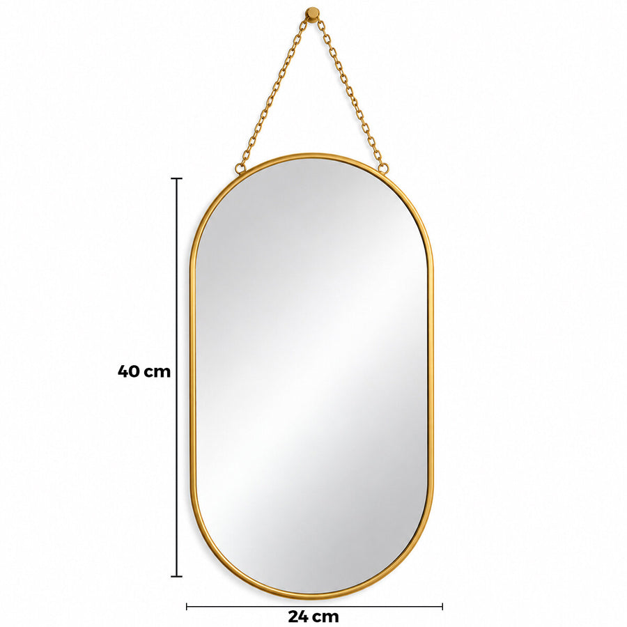 2'lü Paket – Dekoratif Duvar Aynası - Gold Metal Çerçeveli - İp Askılı - 24x40 cm