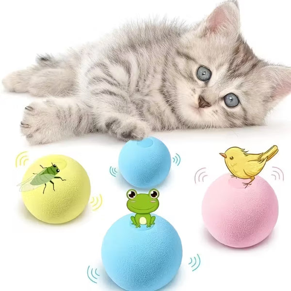 3'lü Paket – Kedi Otlu 3 Sesli İnteraktif Top Kedi Oyuncağı