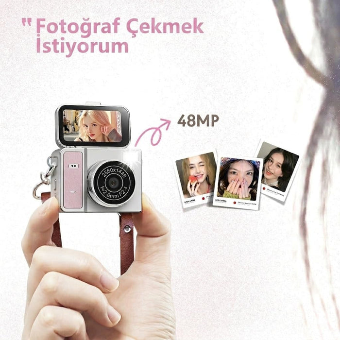 Katlanabilir Ekranlı 2K Mini Vlog Kamerası