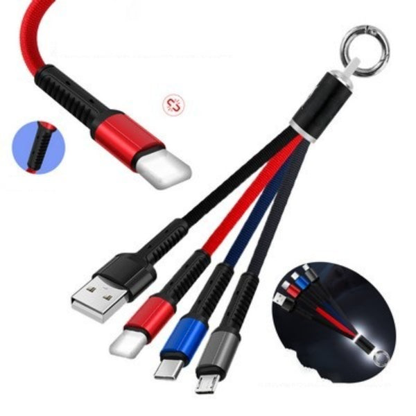 3'lü Paket – Anahtarlık Çoklu Şarj Kablosu 4 Başlıklı