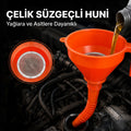 3'lü Paket – Çelik Süzgeçli Huni - Spiralli ve Sabit Borulu - 2.2 Litre Kapasite