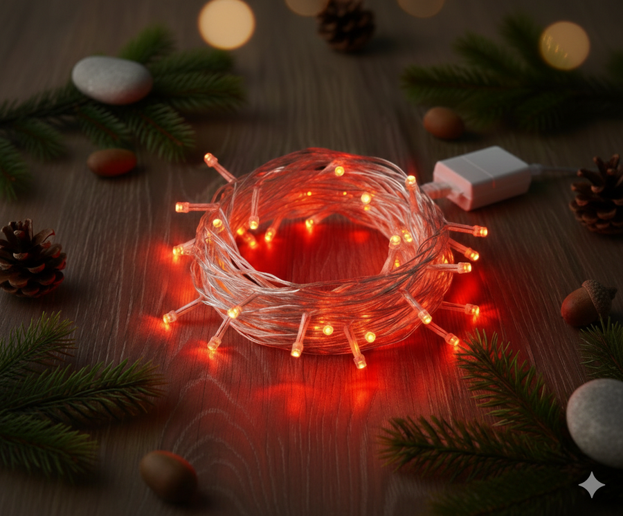 2'lü Paket – Damla Uçlu Kırmızı Dekoratif Işık 10 Metre 100 LED
