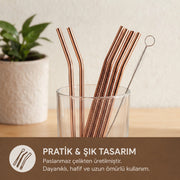 6'lı Kaşıklı Pipet Seti - Bronz - Pipet Temizleme Fırçası – görsel 2