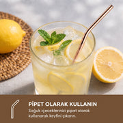 6'lı Kaşıklı Pipet Seti - Bronz - Pipet Temizleme Fırçası – görsel 3