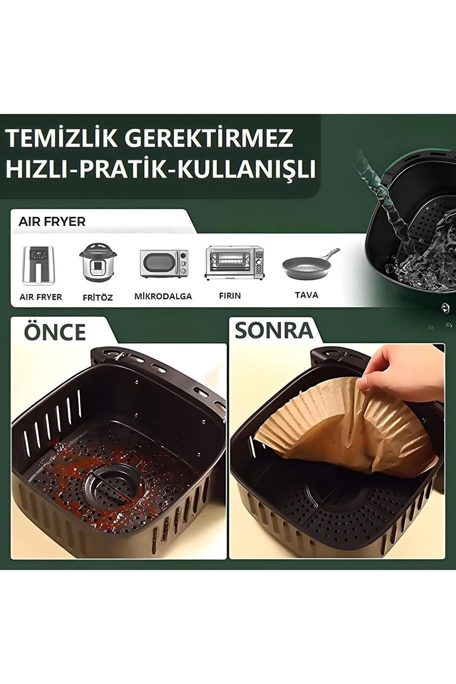 3'lü Paket – Fritöz Pişirme Kağıdı 50 Adet