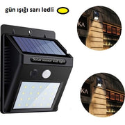 Sarı Gün Işıklı Solar Lamba - 20 LED - Dış Mekan Duvar Tipi – görsel 1