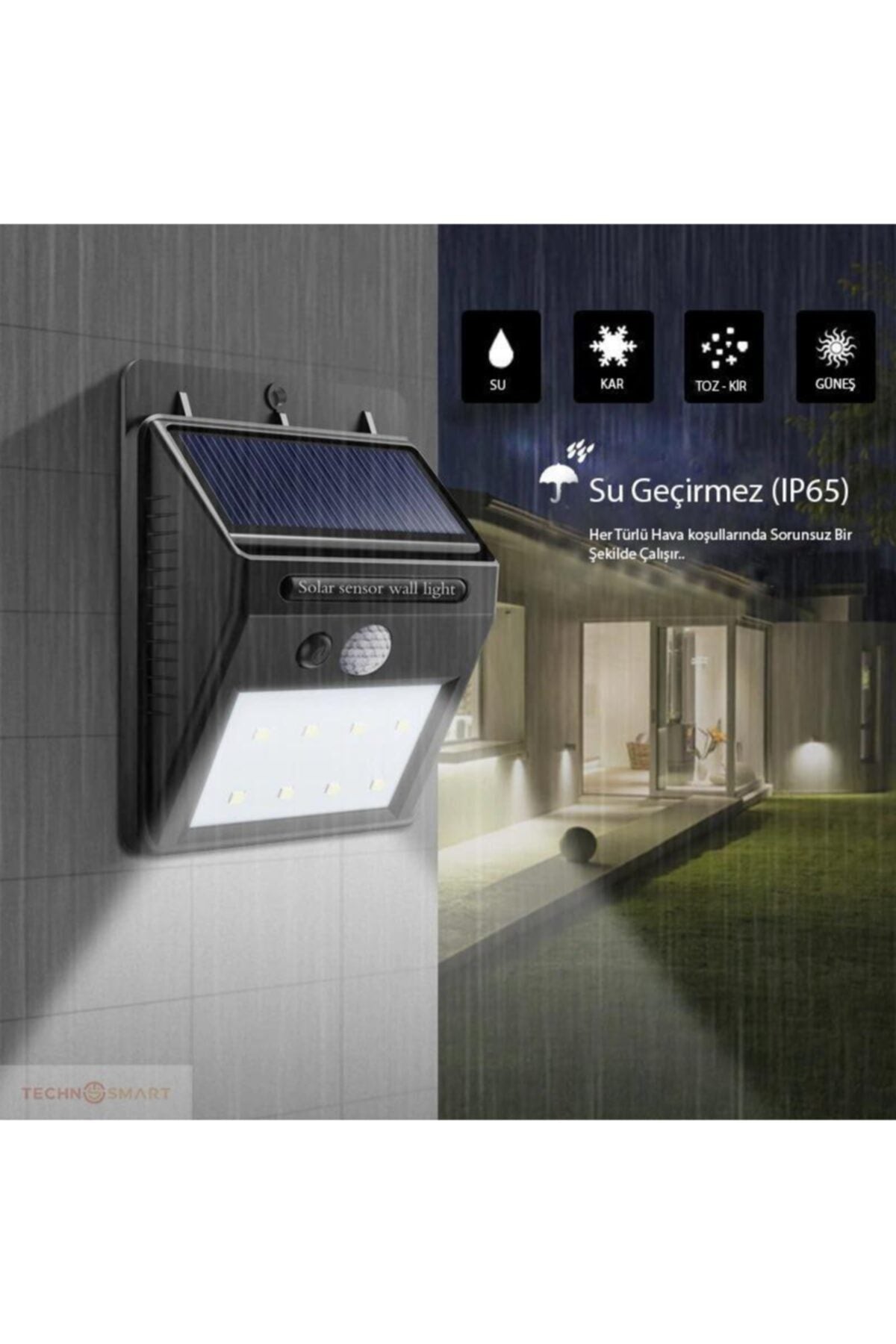 Güneş Enerjili Solar Dış Mekan Lambası - 20 LED Aydınlatmalı - Duvar Tipi – görsel 1