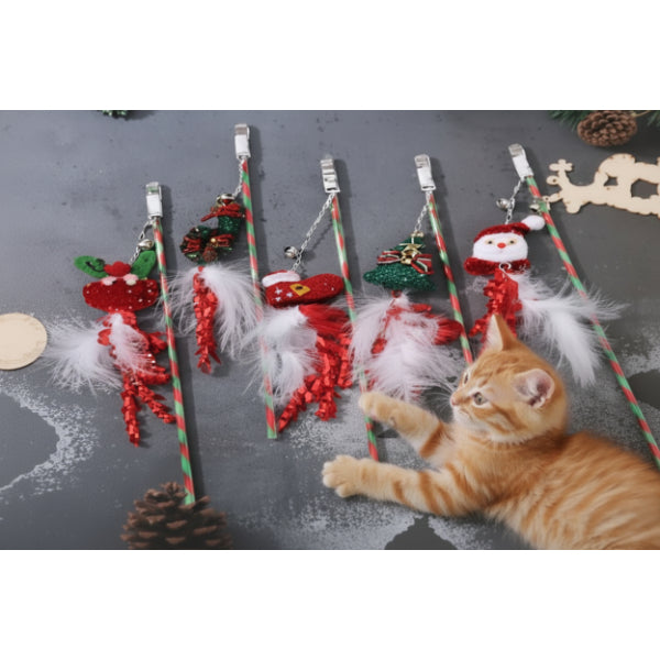 3'lü Paket – Yılbaşı Temalı Zilli Kedi Oyun Oltası