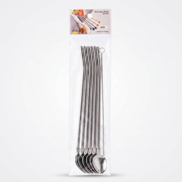3'lü Paket – 6'lı Kaşıklı Pipet Seti - Metal - Pipet Temizleme Fırçası