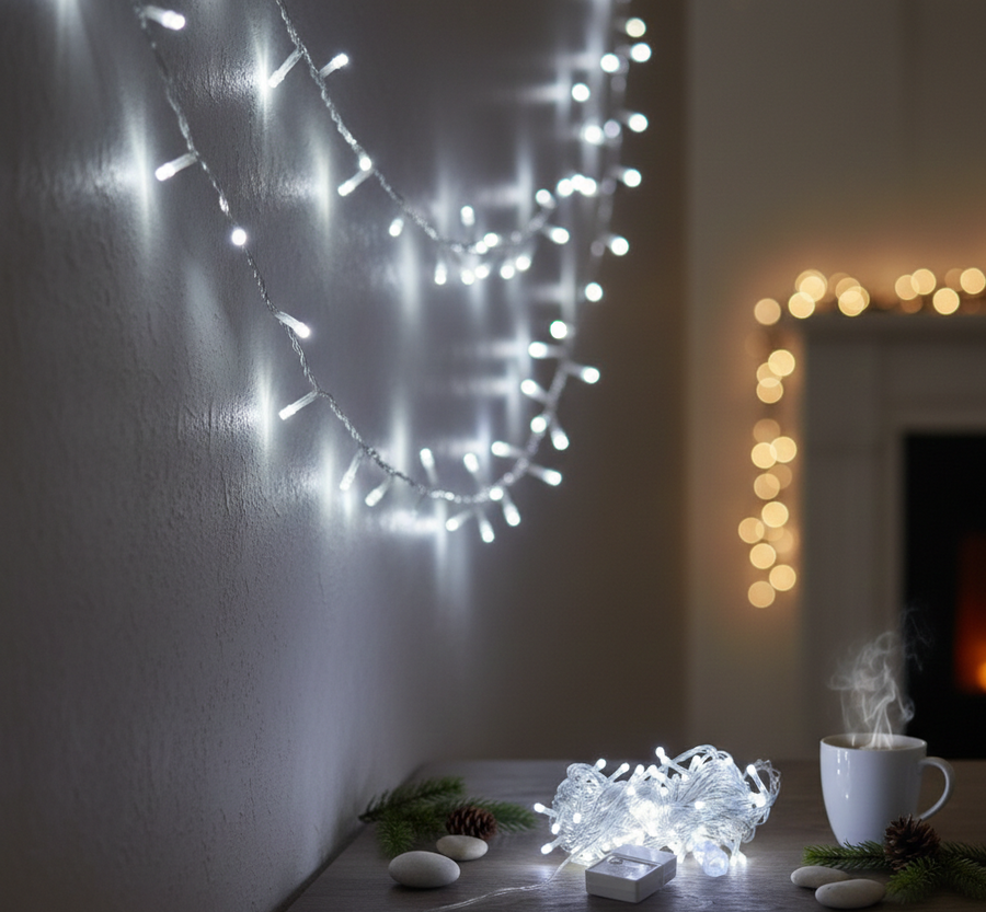 2'lü Paket – Damla Uçlu Beyaz Işık Şeffaf Kablo 10m 100 Led