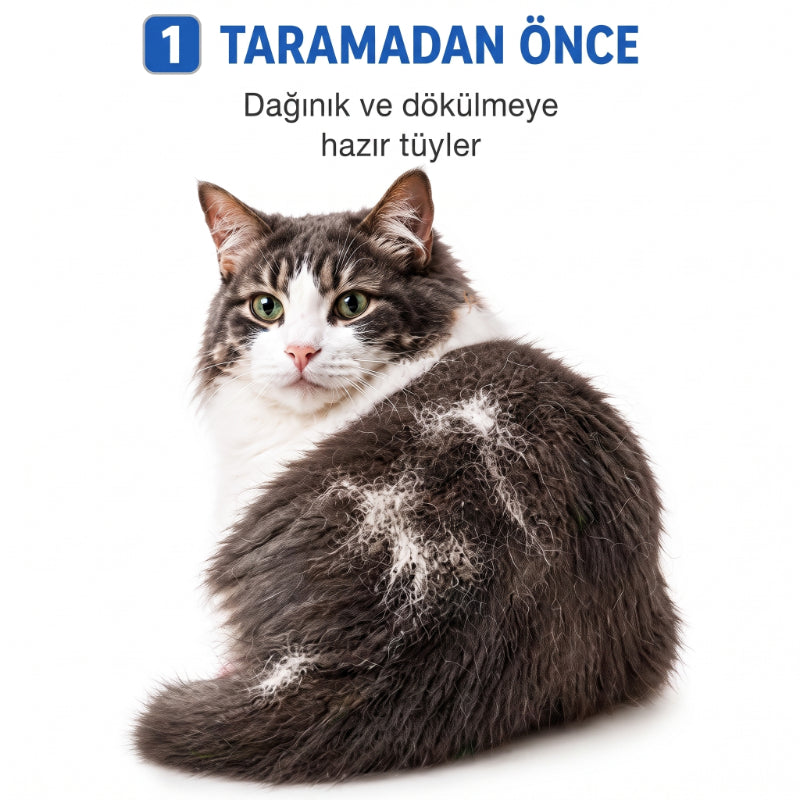 3'lü Paket – Kedi Köpek Tarağı - Evcil Hayvan Tüy Toplama Tarağı - Metal Uçlu