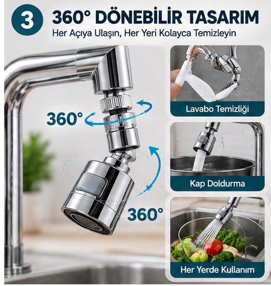 360° Döner Musluk Başlığı – Sıçratmaz Musluk Aparatı | TıklaTut