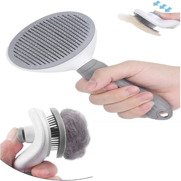 3'lü Paket – Otomatik Temizlenen Evcil Hayvan Tarağı Gri