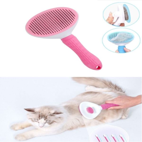 3'lü Paket – Otomatik Temizlenen Evcil Hayvan Tarağı Pembe