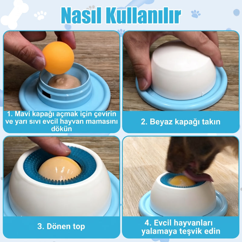 Yavaş Sıvı Mama Yeme Kabı Dönen Top Mekanizmalı Küçük Boy