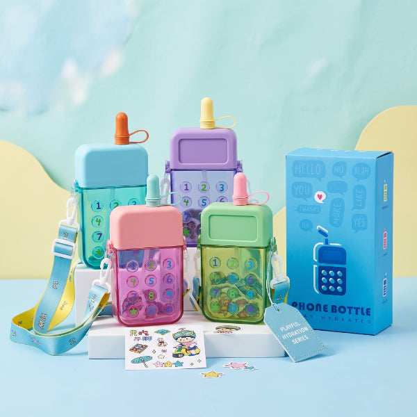 2'lü Paket – Telefon Tasarımlı Renkli Çocuk Suluk Matara